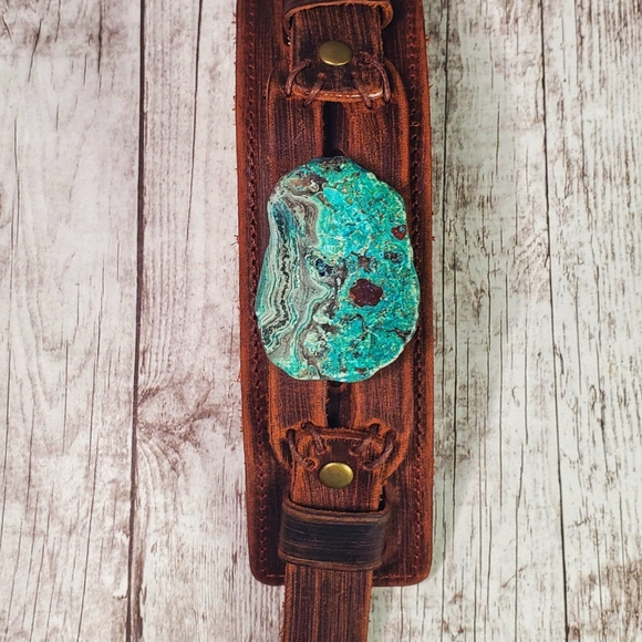 Sea Jasper genuine leather bracelet distressed - Picture 3 of 4